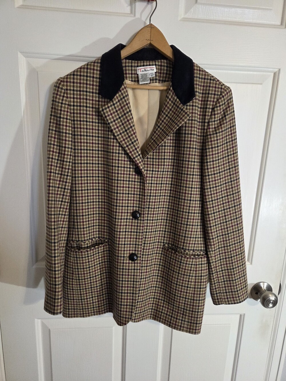Vintage Talbots Plaid Wool Jacket Size 10 Suede Collar